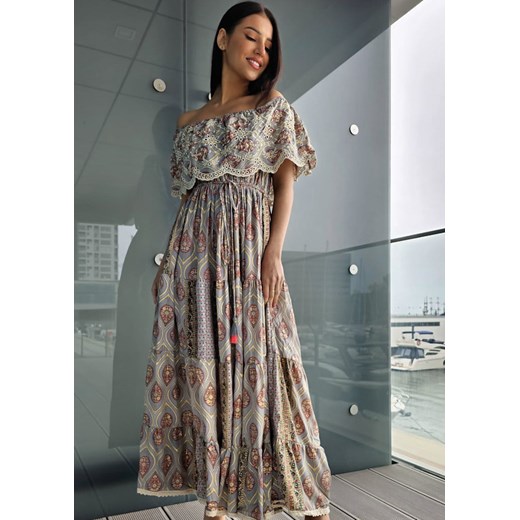 422 Maxi Sukienka Jedwab Toluca Multi Boho World S/M Ligari okazyjna cena