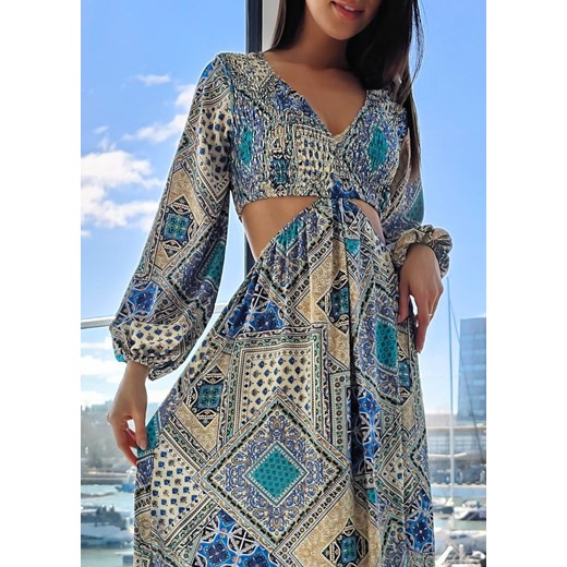 818 Maxi Sukienka Jedwab Roma Blue Boho World M/L wyprzedaż Ligari