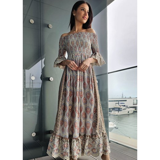 424 Maxi Sukienka Jedwab Deyna Multi Boho World S/M Ligari promocyjna cena