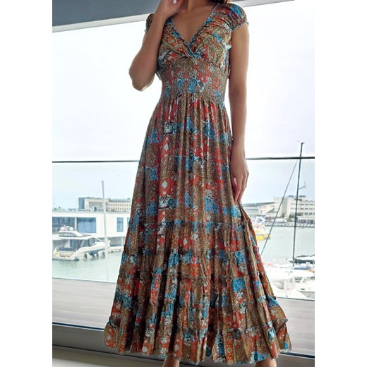7255 Maxi Sukienka Boho Jedwab Avilla Blue Boho World M/L okazyjna cena Ligari