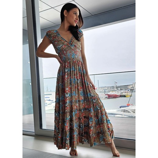 7255 Maxi Sukienka Boho Jedwab Avilla Blue Boho World S/M Ligari promocyjna cena