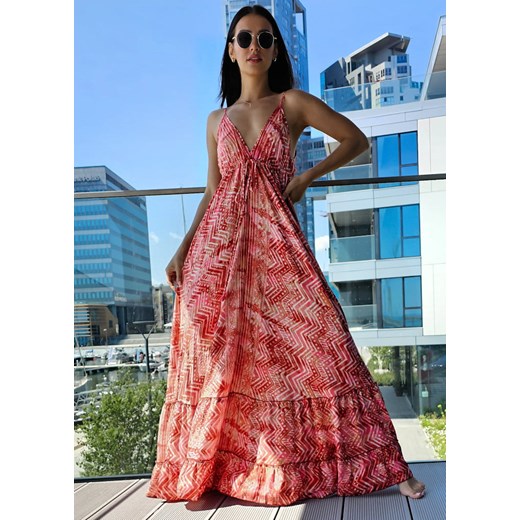 963 Maxi Sukienka Boho Jedwab Marbella Red Boho World M/L okazja Ligari