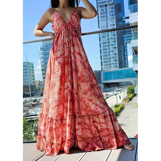 963 Maxi Sukienka Boho Jedwab Marbella Red Boho World M/L wyprzedaż Ligari