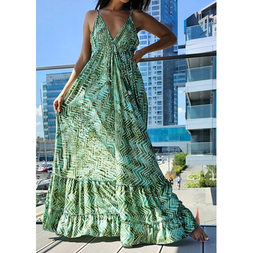 963 Maxi Sukienka Boho Jedwab Marbella Green Boho World S/M okazja Ligari