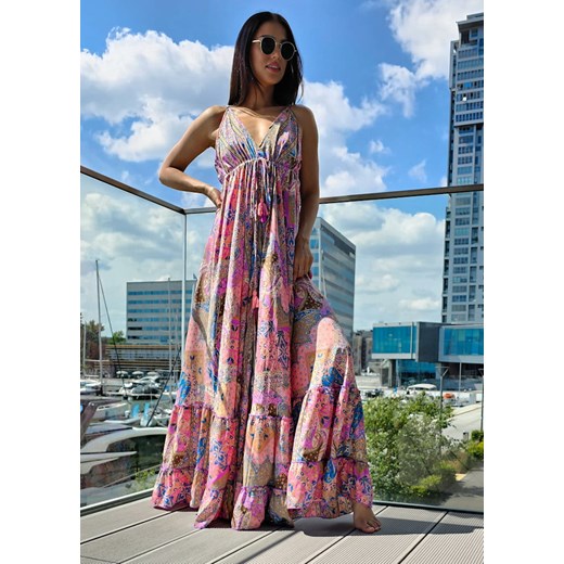 923 Maxi Sukienka Boho Jedwab Charell Pink Boho World S/M okazja Ligari