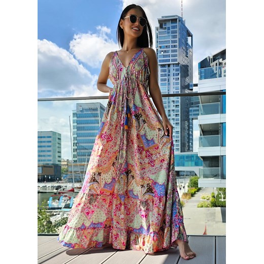 923 Maxi Sukienka Boho Jedwab Charell Blue Boho World M/L Ligari wyprzedaż