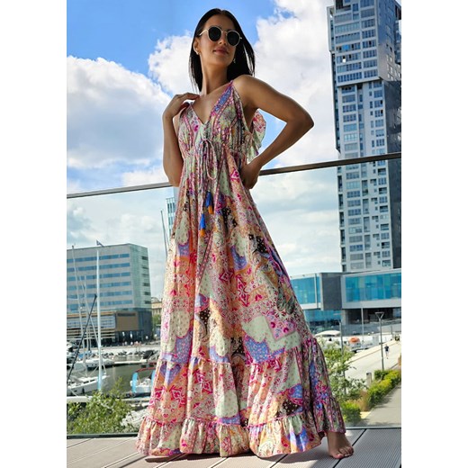 923 Maxi Sukienka Boho Jedwab Charell Blue Boho World M/L wyprzedaż Ligari
