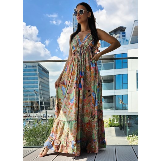 923 Maxi Sukienka Boho Jedwab Charell Green Boho World M/L Ligari okazja