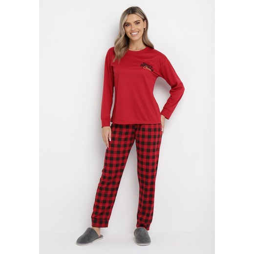 Czerwony 2-częściowy Komplet Piżamowy z Koszulką i Spodniami Linnes ze sklepu Born2be Odzież w kategorii Piżamy damskie - zdjęcie 163592003