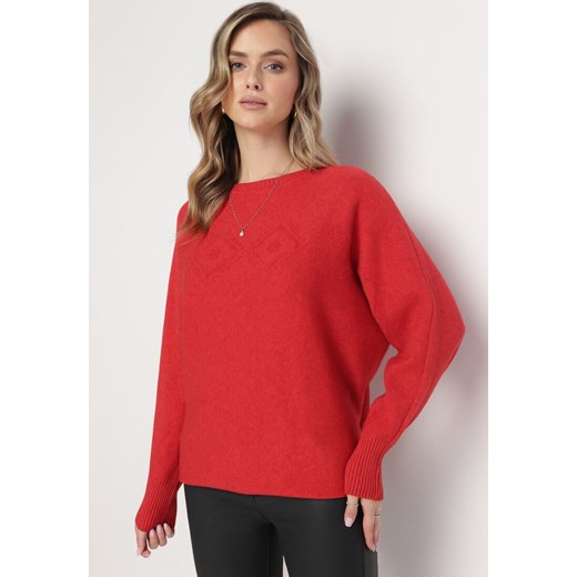 Czerwony Klasyczny Sweter Dzianinowy Odedia ze sklepu Born2be Odzież w kategorii Swetry damskie - zdjęcie 163592193