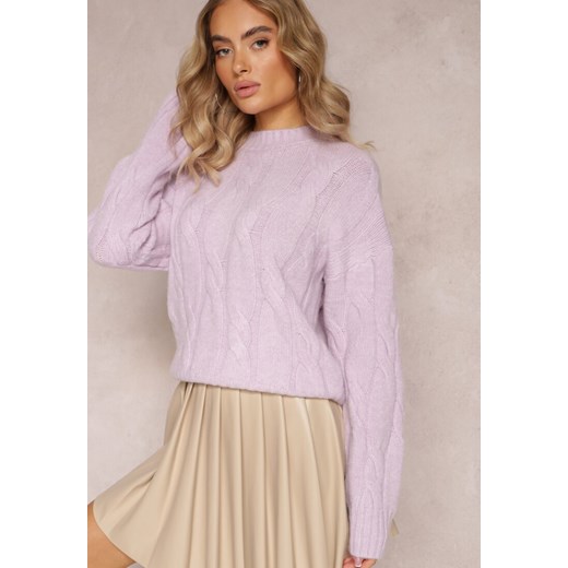 Fioletowy Klasyczny Sweter w Ozdobny Splot Olgame ze sklepu Renee odzież w kategorii Swetry damskie - zdjęcie 163592934