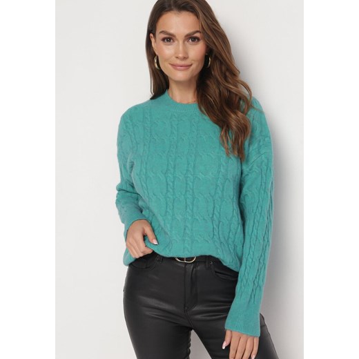 Zielony Sweter Ozdobiony Klasycznym Splotem Lacemisa ze sklepu Born2be Odzież w kategorii Swetry damskie - zdjęcie 163597612