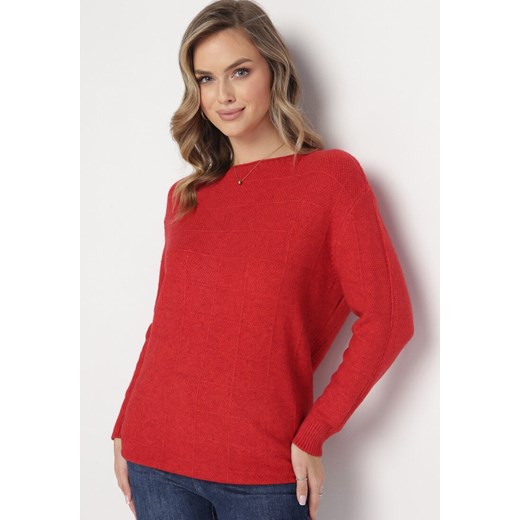 Czerwony Klasyczny Sweter z Długim Rękawem Darissa ze sklepu Born2be Odzież w kategorii Swetry damskie - zdjęcie 163597970