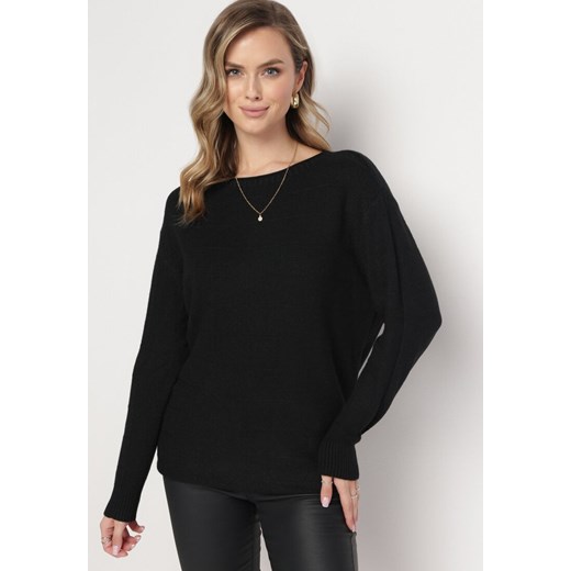 Czarny Klasyczny Sweter z Długim Rękawem Darissa ze sklepu Born2be Odzież w kategorii Swetry damskie - zdjęcie 163597980