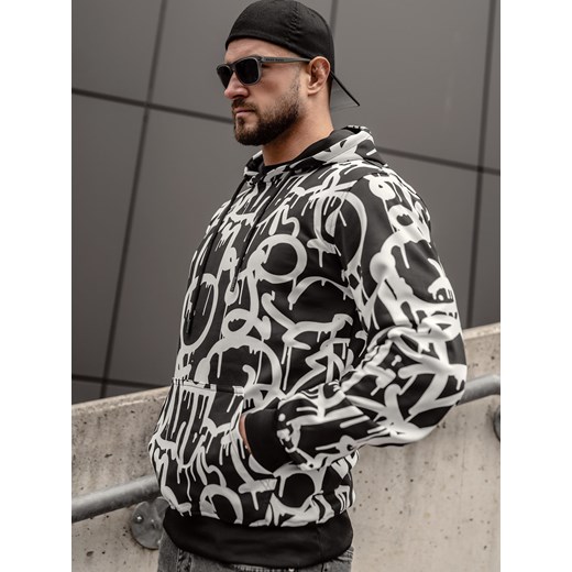 Czarno-biała bluza męska z kapturem kangurka z nadrukiem Denley 8B1152A XL wyprzedaż Denley