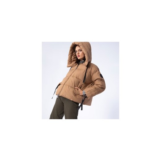 Damska kurtka oversizowa pikowana ze ściągaczami na rękawach jasny brąz ze sklepu WITTCHEN w kategorii Kurtki damskie - zdjęcie 163600921