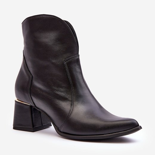 Lewski Shoes Skórzane Botki Kowbojki Damskie Na Obcasie Czarne Lewski 3166/B/2 Lewski Shoes 36 ButyModne.pl