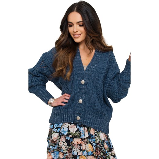 Krótki zapinany sweter w kolorze niebieskim Karmen, Kolor niebieski, Rozmiar Oversize, KAMEA ze sklepu Primodo w kategorii Swetry damskie - zdjęcie 163614280