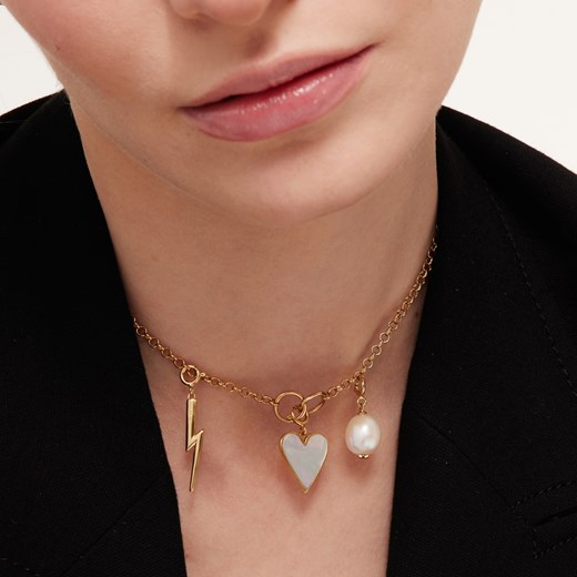 Zawieszka srebrna pozłacana charms z masą perłową - serce - Love Story One Size YES.pl