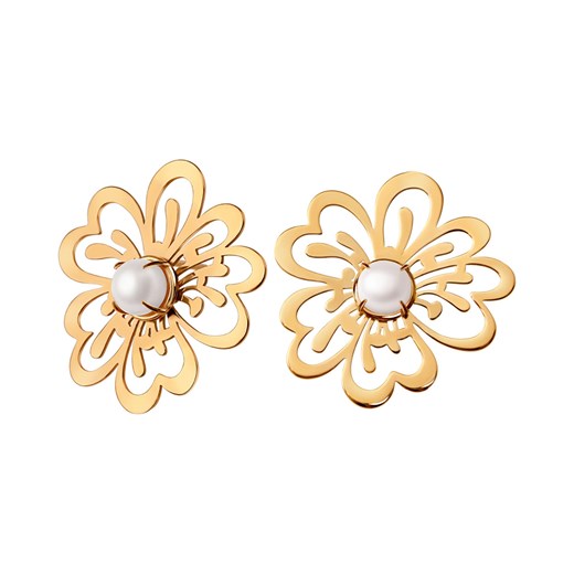 Kolczyki srebrne pozłacane z perłami - kwiaty - Blossom ze sklepu YES.pl w kategorii Kolczyki - zdjęcie 163625620