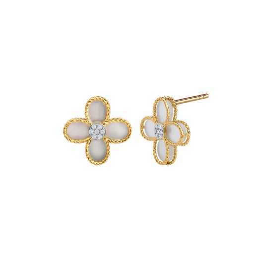 Kolczyki złote z diamentami i masą perłową - kwiaty ze sklepu YES.pl w kategorii Kolczyki - zdjęcie 163625853