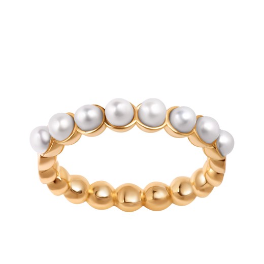 Pierścionek srebrny pozłacany z perłami - Promise ze sklepu YES.pl w kategorii Pierścionki - zdjęcie 163626994