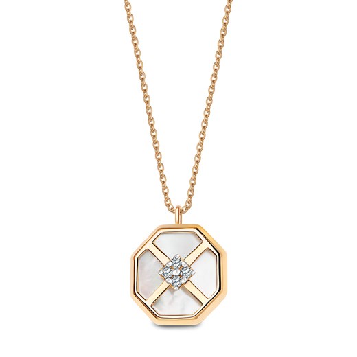 Naszyjnik złoty z masą perłową i cyrkoniami - Art Deco ze sklepu YES.pl w kategorii Naszyjniki - zdjęcie 163628372
