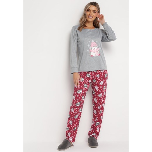 Szary 2-Częsciowy Bawełniany Komplet Piżamowy Spodnie i Koszulka Afexa ze sklepu Born2be Odzież w kategorii Piżamy damskie - zdjęcie 163632423