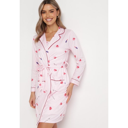 Różowa Komplet Piżamowy Szlafrok i Koszula Nocna Ceradda ze sklepu Born2be Odzież w kategorii Koszule nocne - zdjęcie 163632621