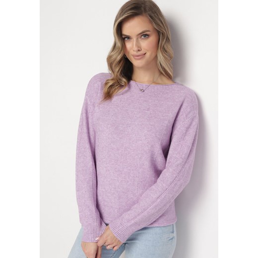 Fioletowy Klasyczny Sweter z Długim Rękawem Darissa L wyprzedaż Born2be Odzież