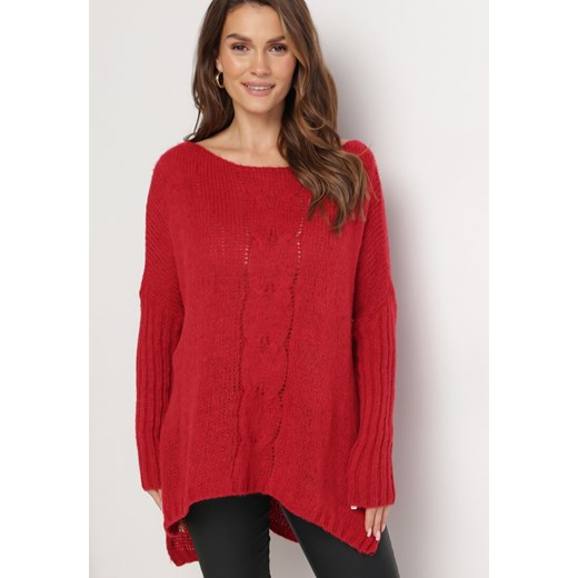 Czerwony Sweter Wełniany Oversize Cordrei ONE SIZE promocja Born2be Odzież