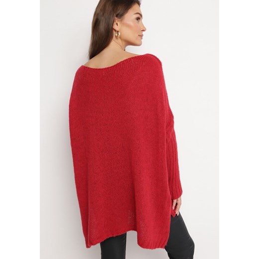 Czerwony Sweter Wełniany Oversize Cordrei ONE SIZE okazja Born2be Odzież