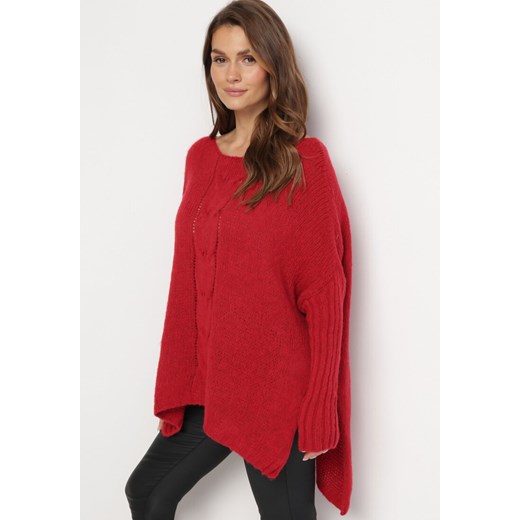 Czerwony Sweter Wełniany Oversize Cordrei ONE SIZE promocyjna cena Born2be Odzież