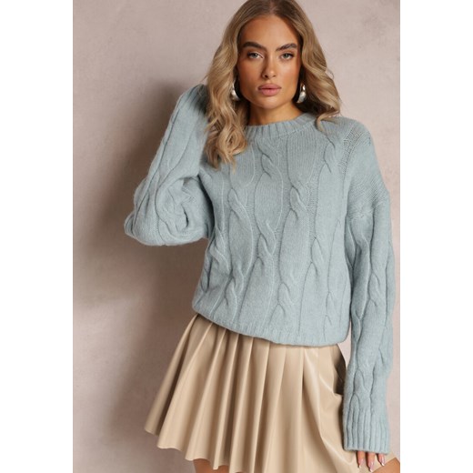 Jasnoniebieski Klasyczny Sweter w Ozdobny Splot Olgame ze sklepu Renee odzież w kategorii Swetry damskie - zdjęcie 163633031