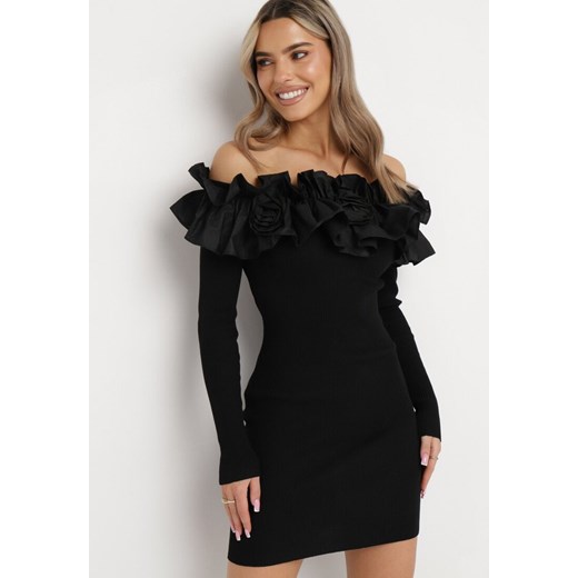 Czarna Sukienka Hiszpanka Mini z Falbankami Xerxeni ze sklepu Born2be Odzież w kategorii Sukienki - zdjęcie 163638643