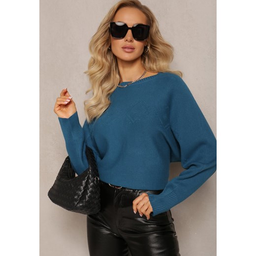 Ciemnoniebieski Sweter z Miękkiej Dzianiny Aldozia ze sklepu Renee odzież w kategorii Swetry damskie - zdjęcie 163639052