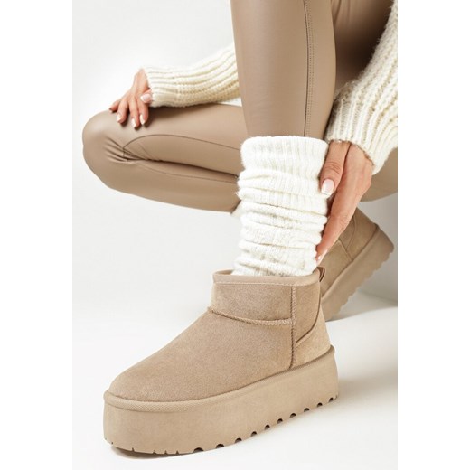 Ciemnobeżowe Krótkie Śniegowce na Platformie Ringnalda 39 born2be.pl wyprzedaż