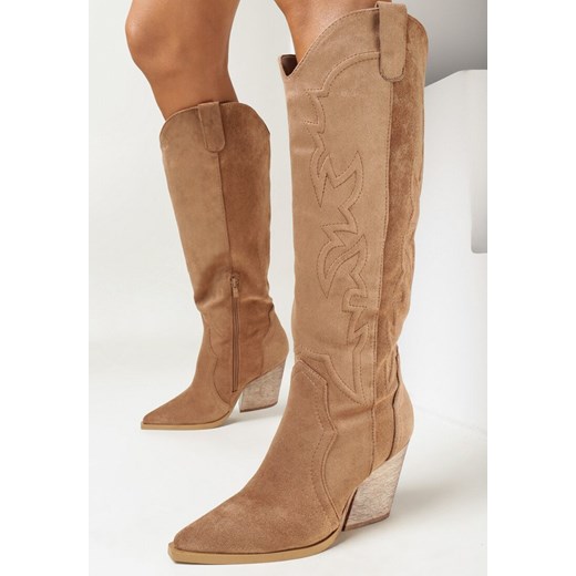 Brązowe Kozaki Kowbojki na Stożku ze Szpiczastym Noskiem Uballni 41 promocja born2be.pl