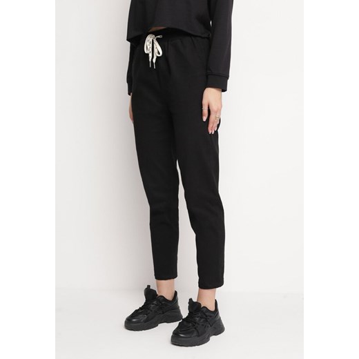 Czarne Bawełniane Spodnie Dresowe z Wysokim Stanem Grisellita ze sklepu Born2be Odzież w kategorii Spodnie damskie - zdjęcie 163646333