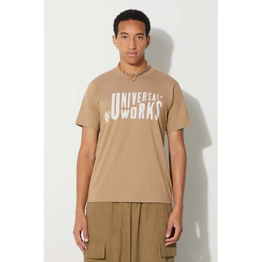 Universal Works t-shirt bawełniany MYSTERY TRAIN PRINT TEE męski kolor beżowy z nadrukiem 29182 ze sklepu PRM w kategorii T-shirty męskie - zdjęcie 163647203