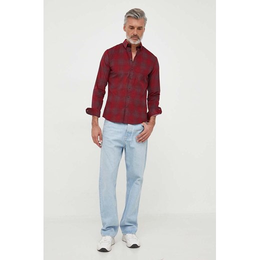 Lindbergh koszula bawełniana męska kolor bordowy slim z kołnierzykiem XXL ANSWEAR.com