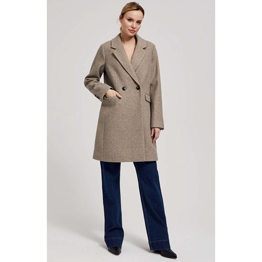 Dwurzędowy płaszcz z kieszeniami w kolorze beżowym 4207, Kolor beżowy, Rozmiar XS, Moodo ze sklepu Primodo w kategorii Płaszcze damskie - zdjęcie 163658861