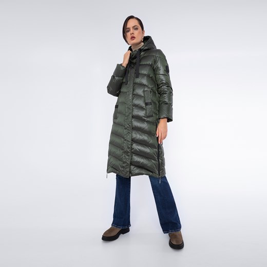 Damski płaszcz pikowany z nylonu długi zielono-czarny ze sklepu WITTCHEN w kategorii Płaszcze damskie - zdjęcie 163659604