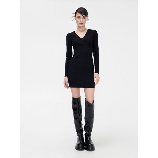 Cropp - Czarna sukienka z długim rękawem - czarny Cropp XS okazyjna cena Cropp