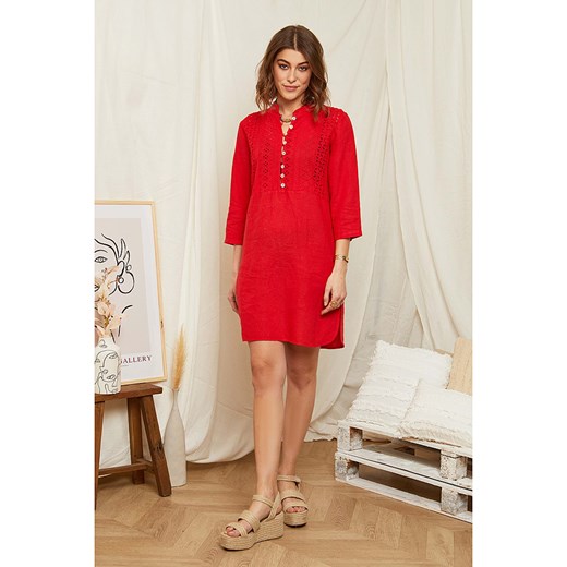 Rodier Lin Lniana sukienka w kolorze czerwonym ze sklepu Limango Polska w kategorii Sukienki - zdjęcie 163671790