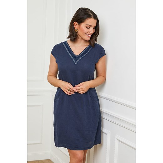Curvy Lady Lniana sukienka w kolorze granatowym Curvy Lady 44/46 Limango Polska okazja