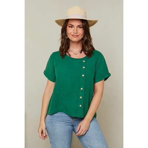 Curvy Lady Lniana koszulka w kolorze zielonym Curvy Lady 40/42 okazyjna cena Limango Polska