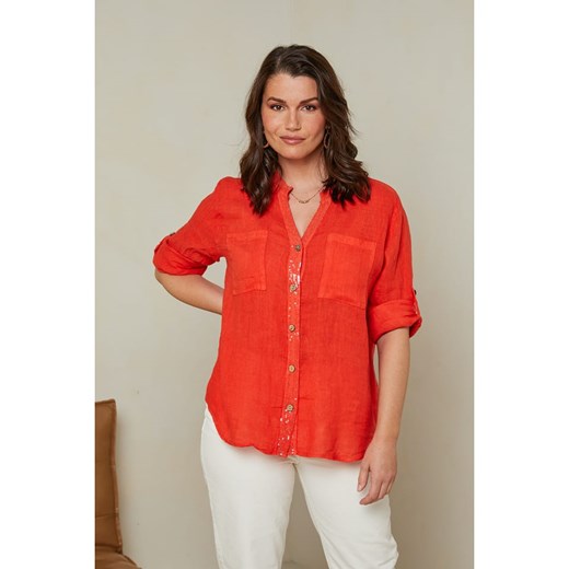 Curvy Lady Lniana bluzka w kolorze czerwonym ze sklepu Limango Polska w kategorii Koszule damskie - zdjęcie 163750321