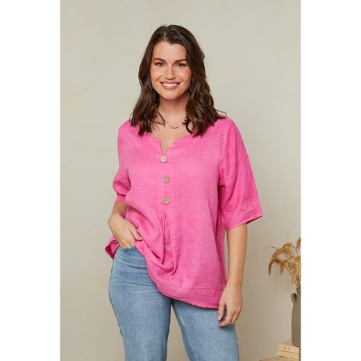 Curvy Lady Lniana bluzka w kolorze różowym ze sklepu Limango Polska w kategorii Koszule damskie - zdjęcie 163750393
