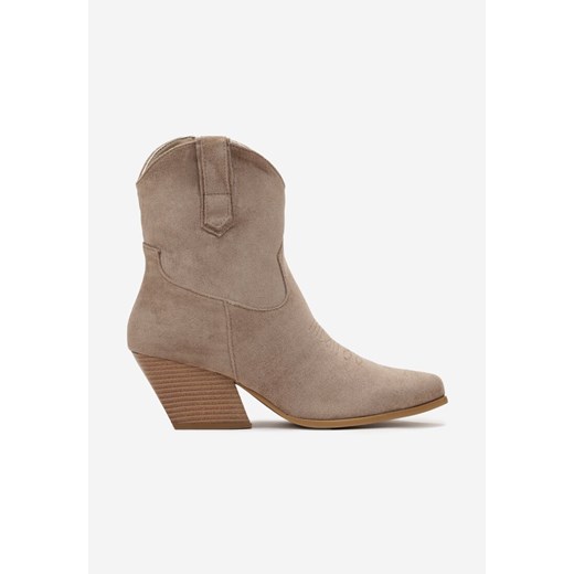 Ciemnobeżowe Botki Kowbojki na Stożku Oshin 36 okazyjna cena born2be.pl